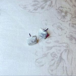 Square White And Gray Marble Stud Earrings